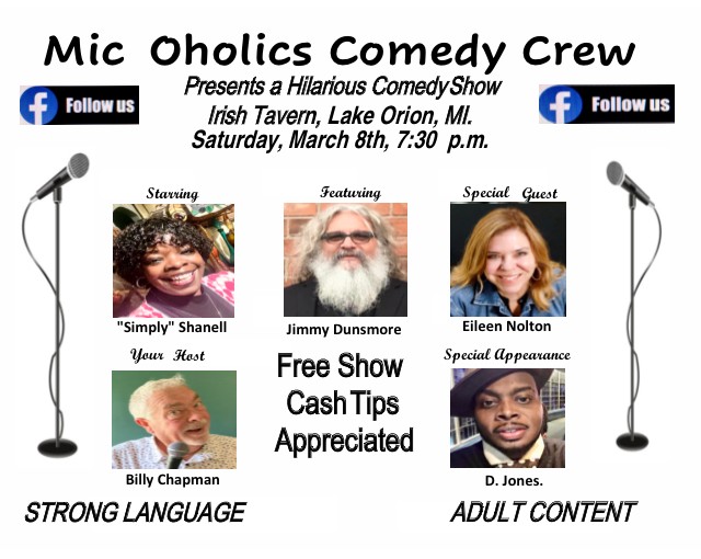 TONIGHT! MicOholics Comedy Crew  is bringing the FUNNY to Irish Tavern Lake Orion!