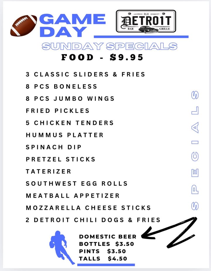 🏈 **Sunday Football Specials!** 🎉