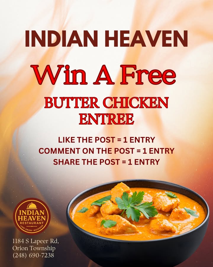 🎉 Win a FREE Butter Chicken Entrée!