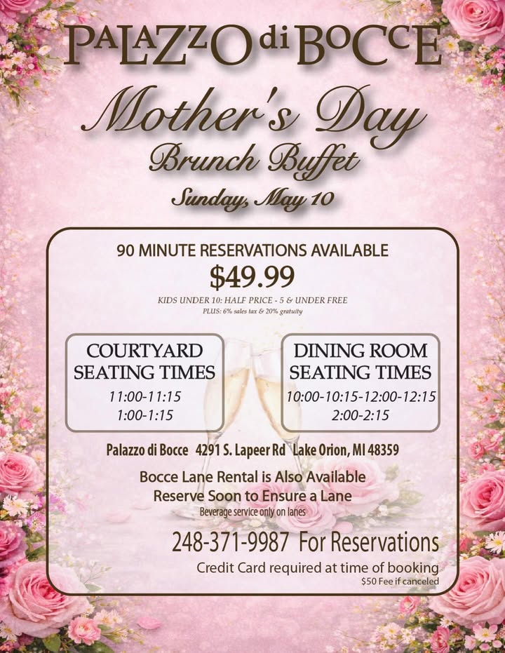 🌸💐 Celebrate Mother’s Day at Palazzo di Bocce 💐🌸  