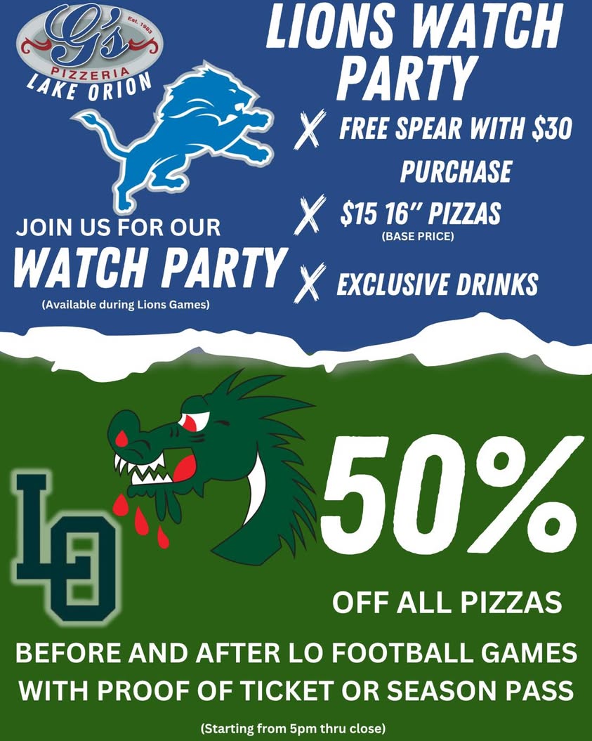 Craving football season & pizza?! We have got you covered! Come in to G’s Pizzeria Lake Orion and watch all the lions ga...
