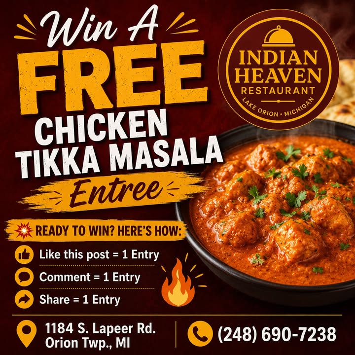 🚨 Win A FREE Chicken Tikka Masala Entree!🚨
