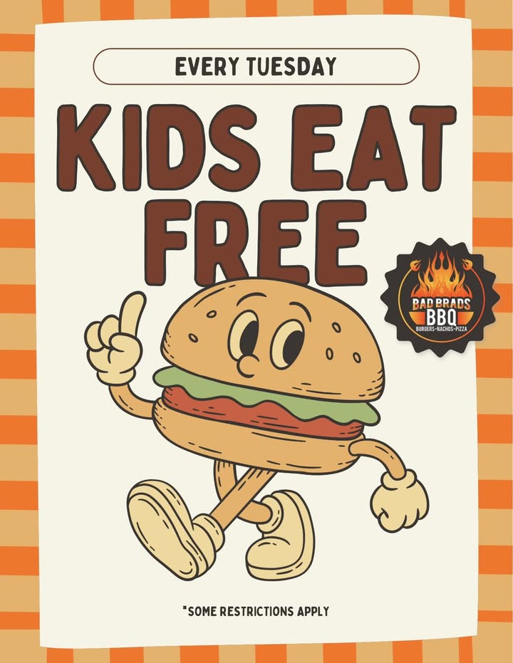 Kids Eat FREE TODAY at Bad Brads BBQ!