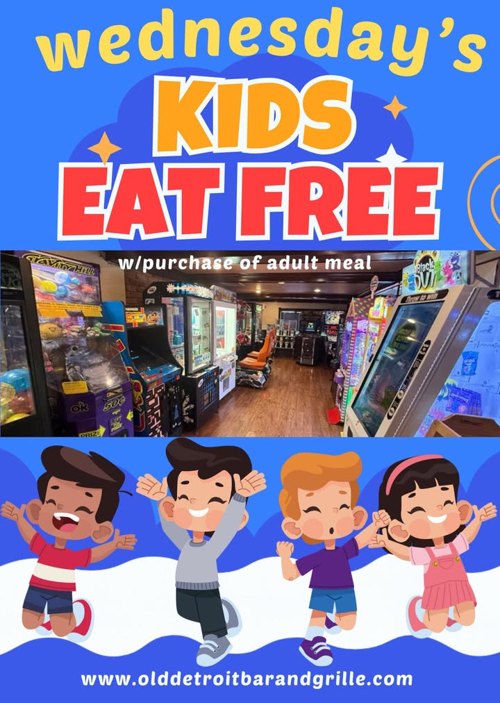 👧👦 **Kids Eat Free Wednesdays at Old Detroit Bar and Grille!** 🍽️🎉