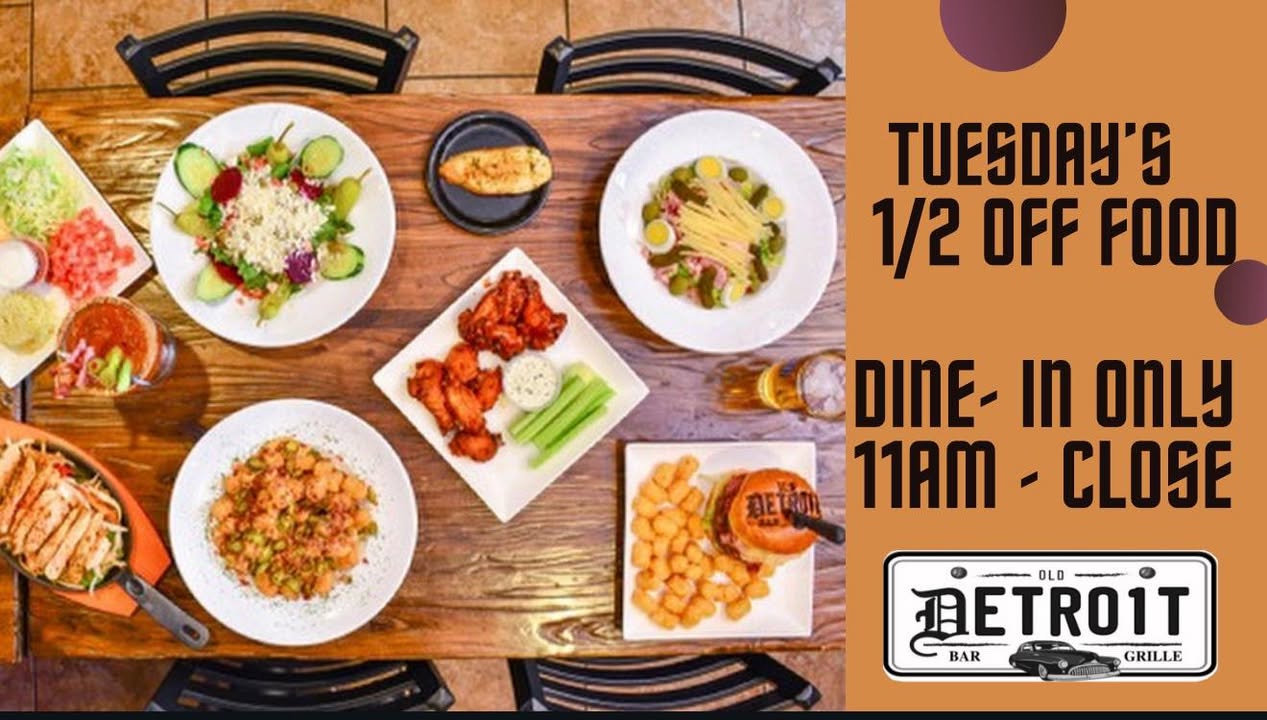 🍔 **Half-Off Food Menu Tuesdays!** 🎉