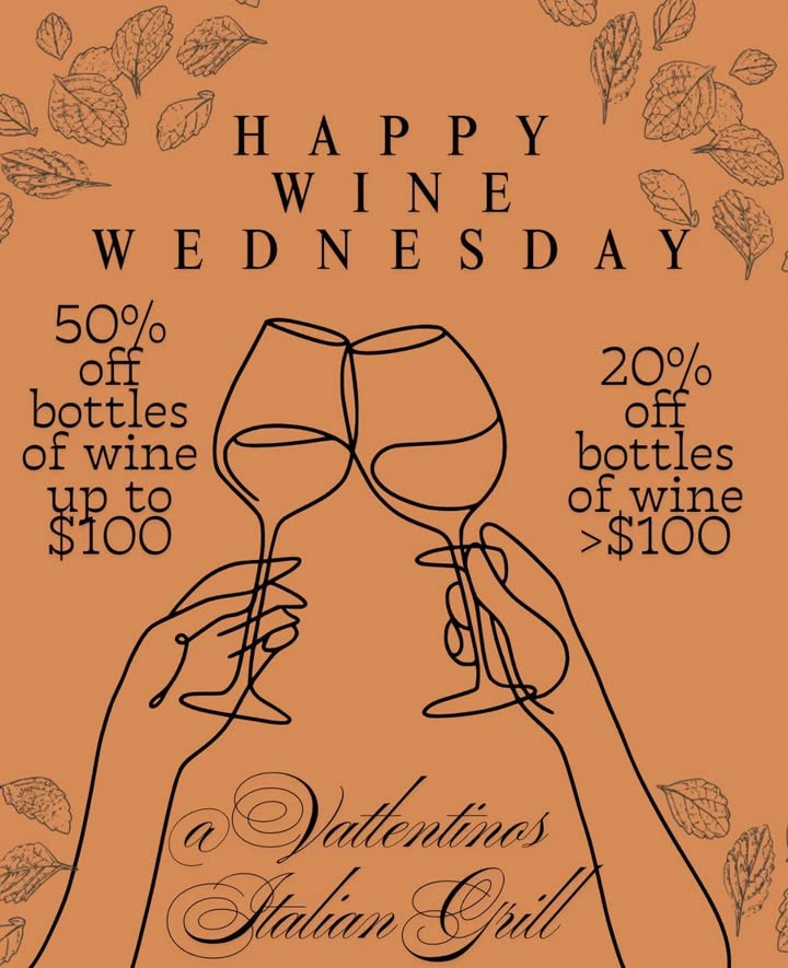 Come enjoy a wonderful bottle of wine tonight at an even more wonderful discount!